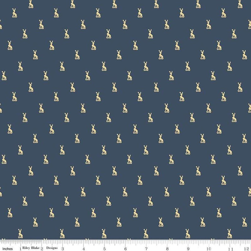 SALE Emma Austen Family Crest C16532 Navy - Riley Blake Designs - Animal Reindeer - Quilting Cotton Fabric - Official Licensed Product