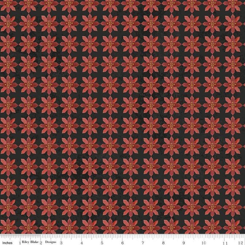 SALE Kringle Poinsettias C13443 Charcoal - Riley Blake - Christmas Folk Art Floral Flowers - Quilting Cotton Fabric