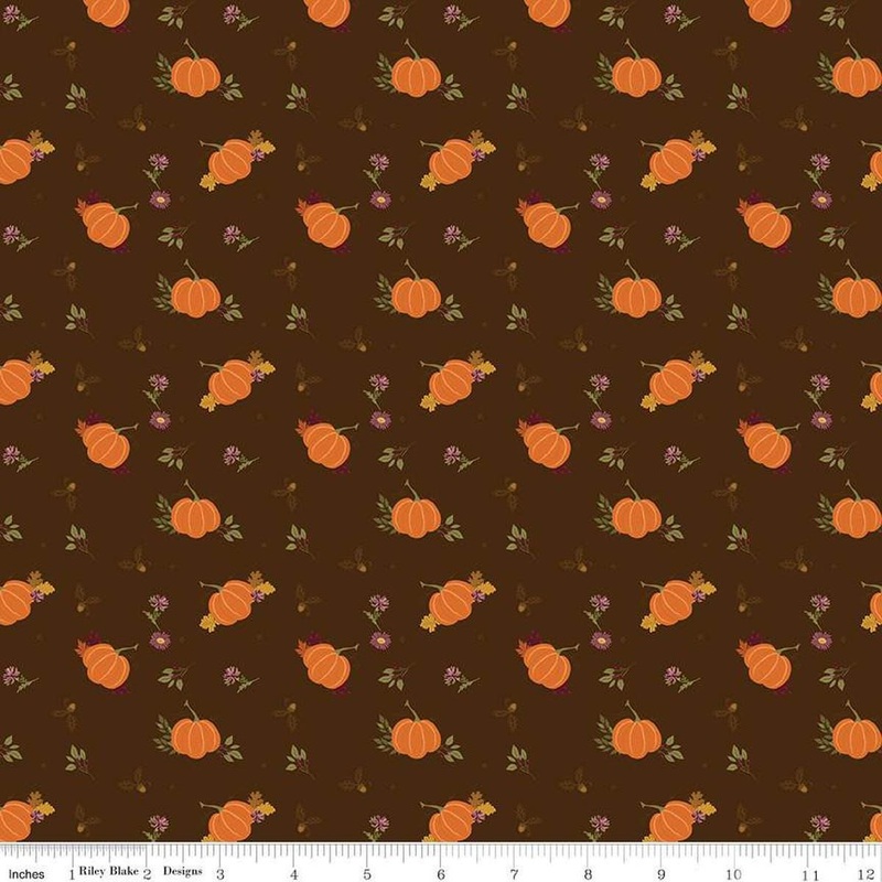 The Awe of Autumn Pumpkins Brown Floral Fabric C16192 - Riley Blake Quilting Cotton Fabric