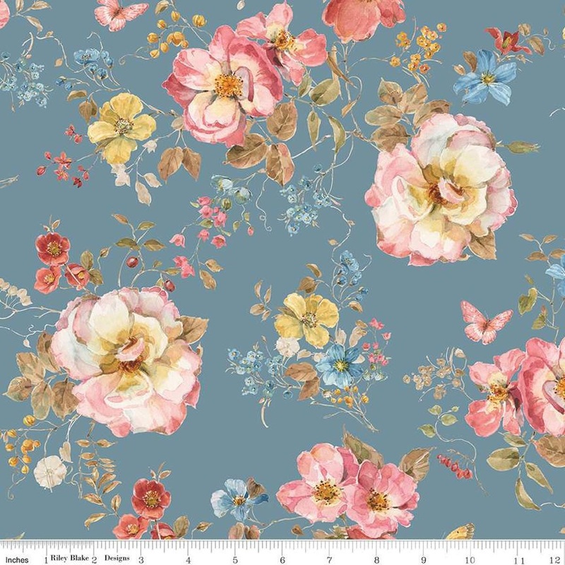 3-Yard cut - SALE Countryside Floral WIDEBACK WB14538 Storm - Riley Blake - 108" - Flowers Floral - Quilting Cotton Fabric