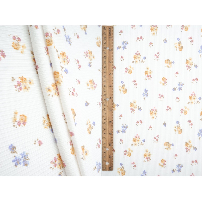 Rib Ditsy Floral Print Knit Fabric KNT3422-M11002B BLUE