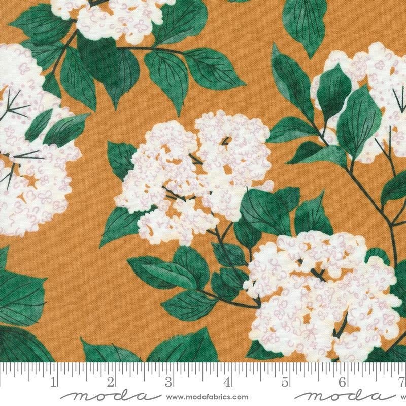 SALE Love Letter Blossoms 37123 Amber - Moda Fabrics - Elderberry Flowers Floral Leaves Stems - Quilting Cotton Fabric