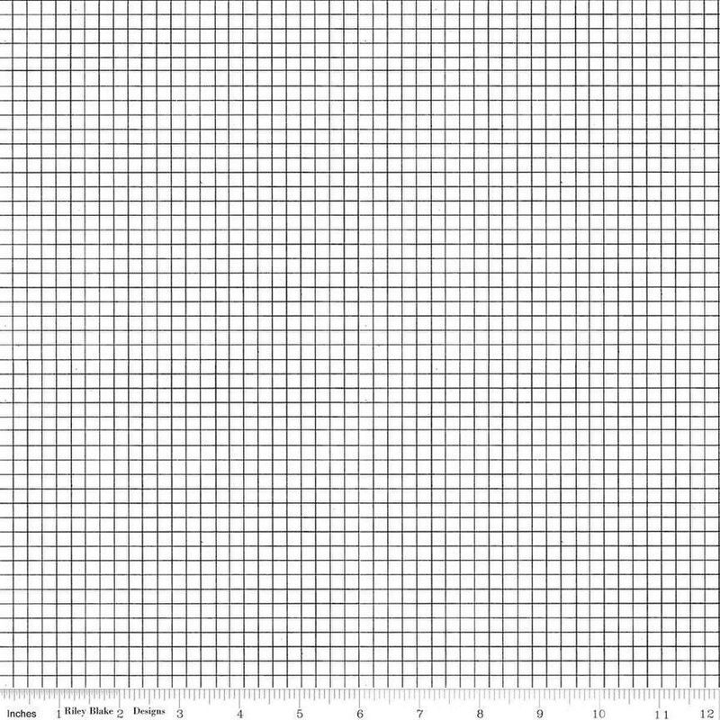 Sew Journal Graph Paper C13886 Black - Riley Blake - Geometric Grid - J. Wecker Frisch - Quilting Cotton Fabric