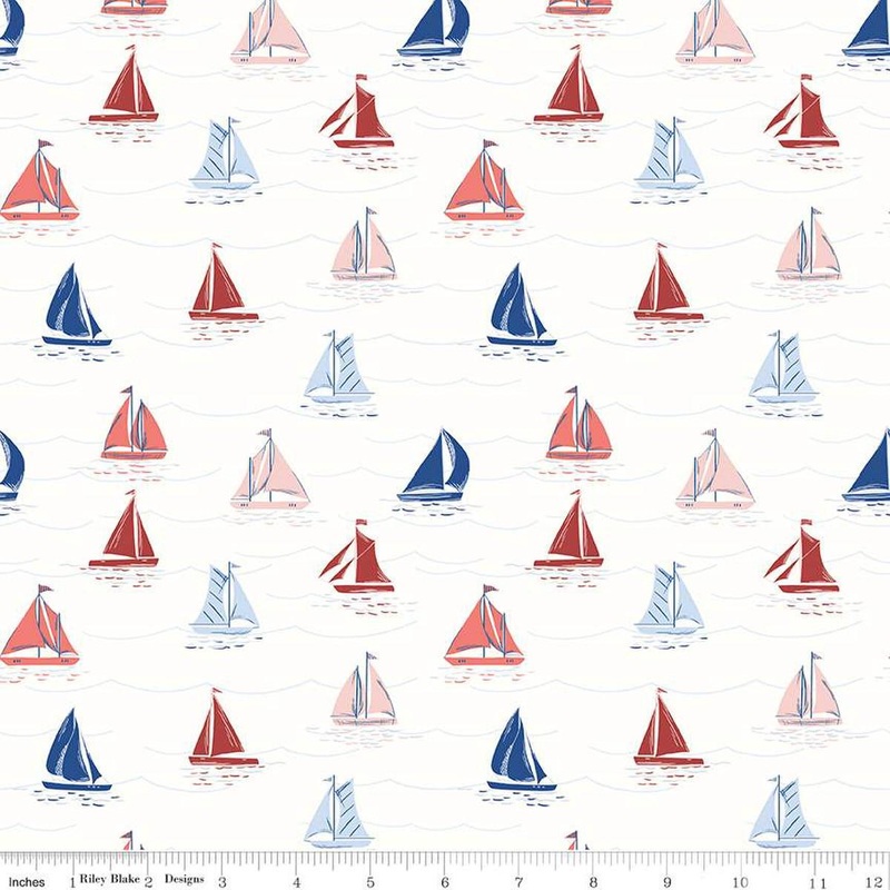 Yacht Club Sailboats C15922 White - Riley Blake Designs - Boats Water Ocean - Quilting Cotton Fabric