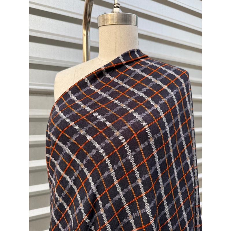 Yellow Orange White Blue Plaid Rope Motif Rayon Crepe "Roped Up"