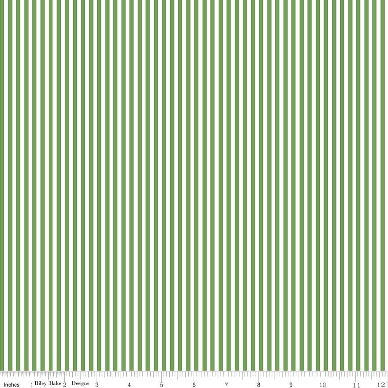 SALE Clover Green & White 1/8 Eighth Inch Stripe - Riley Blake - Quilting Cotton Fabric