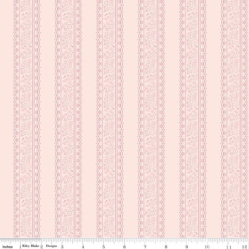 Sweet Pink Floral Stripes Blush Pink Striped Fabric - C17413 - Riley Blake Quilting Cotton Fabric