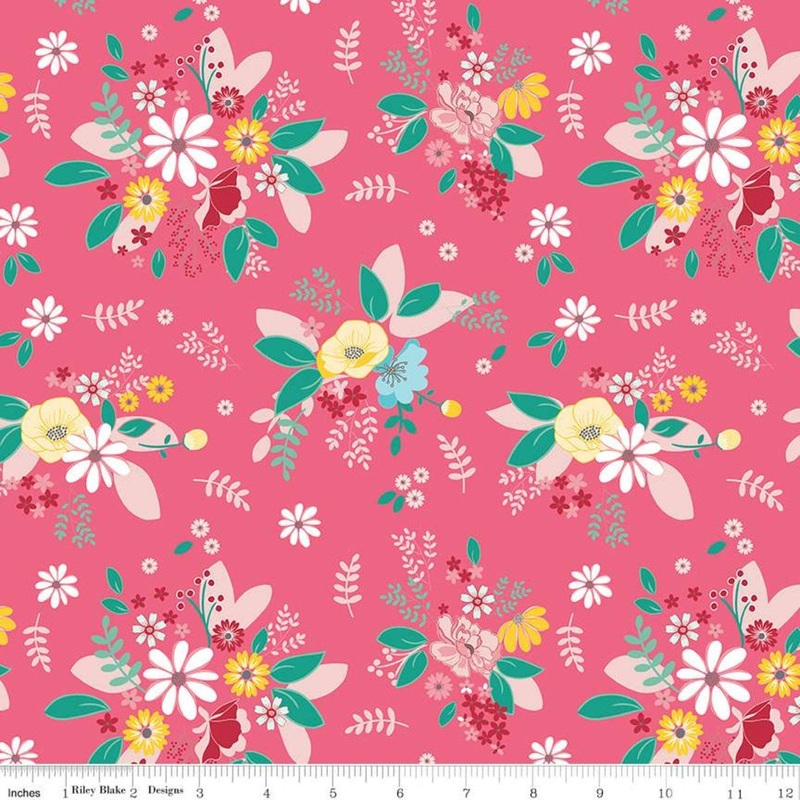 15" End of Bolt - SALE Singing in the Rain Main Raspberry - Riley Blake Designs - Flowers Floral Pink - Quilting Cotton - choose your cut