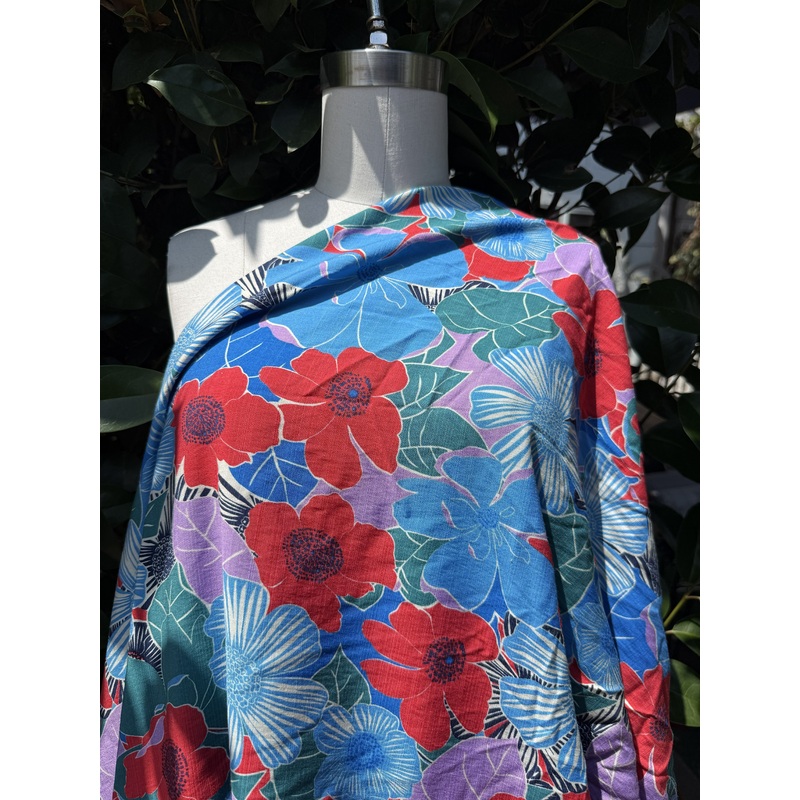 Red Blue Green White Cream Floral Rayon Fille Woven "Tia Maria's Mumu"