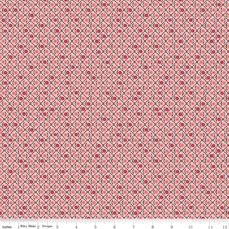 SALE Flea Market Needlepoint C10224 Pink - Riley Blake Designs - Geometric Diagonal Grid Floral - Lori Holt - Quilting Cotton Fabric