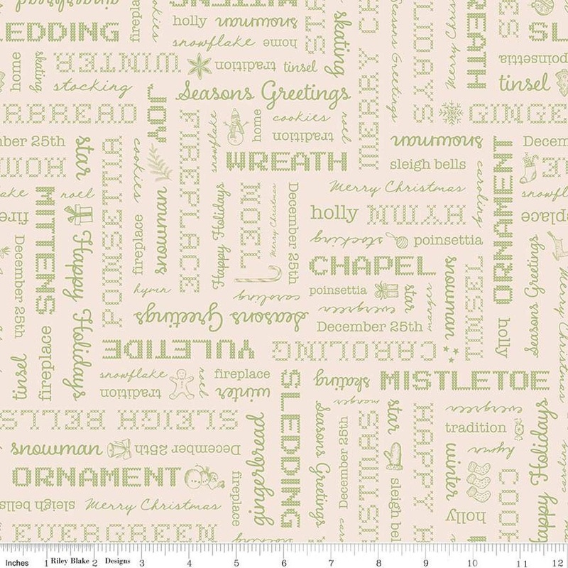 SALE Home Town Holiday Words C14902 Latte - Riley Blake Designs - Christmas Text Letters Sayings - Lori Holt - Quilting Cotton Fabric