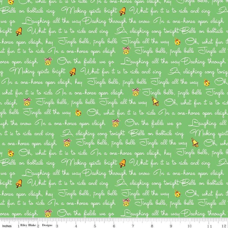 SALE Jingle Bells Lyrics C14832 Green - Riley Blake Designs - Christmas Text - Quilting Cotton Fabric