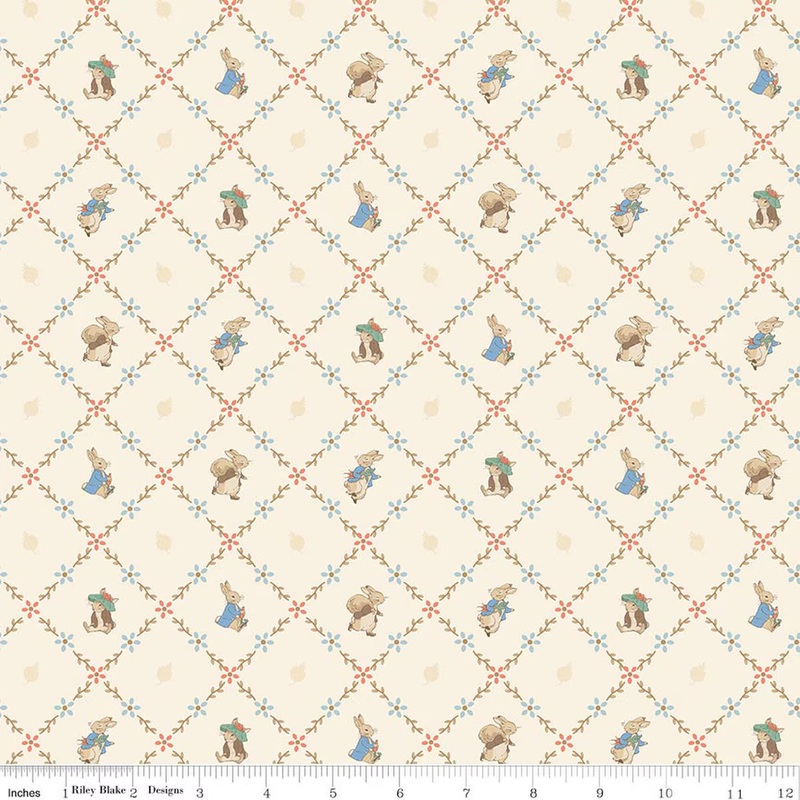 Peter Rabbit and Benjamin Bunny Quilt Fabric - Lattice in Cream - CD17254-CREAM