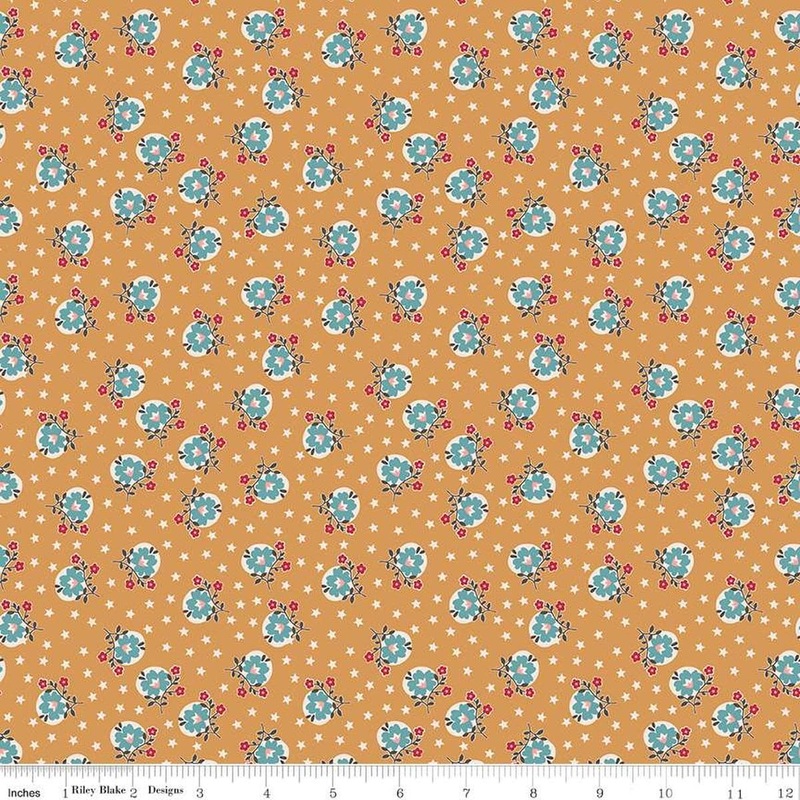 SALE Home Town Holiday Starflower C14916 Cider - Riley Blake Designs - Christmas - Lori Holt - Quilting Cotton Fabric