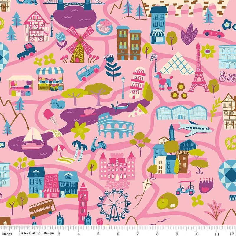 SALE The Genesis of a Journey It Takes a Village C16930 Rose - Riley Blake Designs - Buildings Roads - Quilting Cotton Fabric