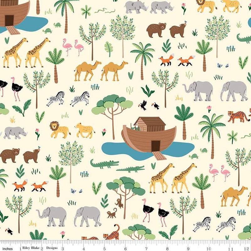 Two By Two Main Cream Animal Fabric C16680 - Riley Blake Quilting Cotton Fabric