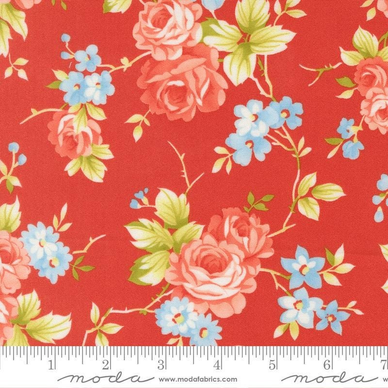 3-Yard Cut - SALE Rosie Strawberry Red Floral Fabric WIDEBACK 108" Wide - Moda Fabrics Quilting Cotton Fabric