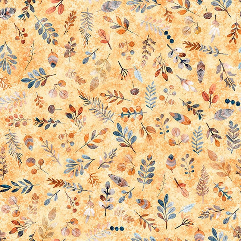 Bearsville Woodland Ditzy Cantaloupe 31265 - QT Fabrics - Plants Leaf Leaves Outdoors Nature - Quilting Cotton Fabric