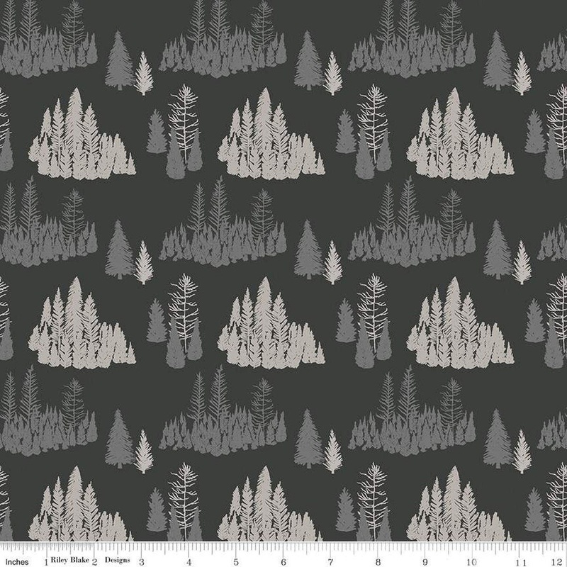 SALE Big Game Trees C12971 Charcoal - Riley Blake Designs - Pines Pine Tree - Quilting Cotton Fabric