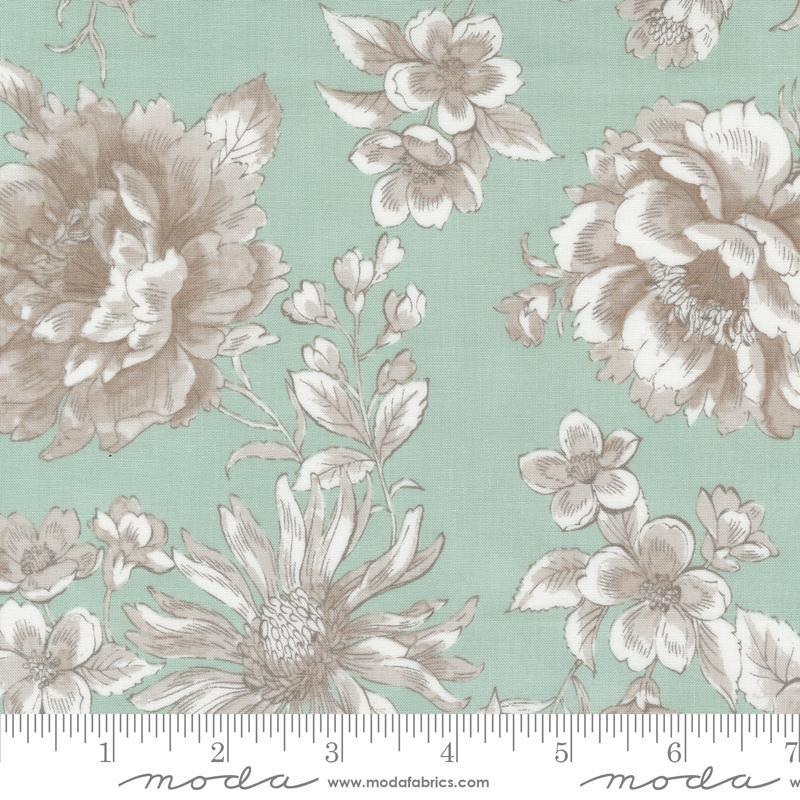 SALE Sandalwood Camellia 44381 Eucalyptus - Moda Fabrics - Floral Flowers Blossoms Petals Leaves Leaf - Quilting Cotton Fabric
