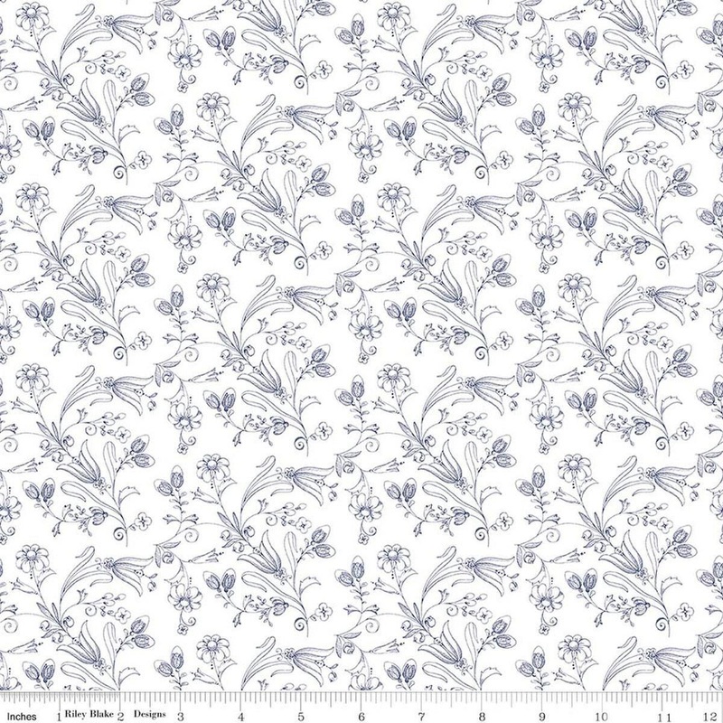 SALE Sew America Flower Vines White Floral Fabric Patriotic Fabric - C17350 - Riley Blake Quilting Cotton Fabric