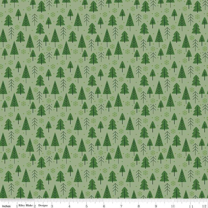 The Magic of Christmas Trees C13642 Leaf - Riley Blake Designs - Pine Trees Snowflakes Dots - Quilting Cotton Fabric