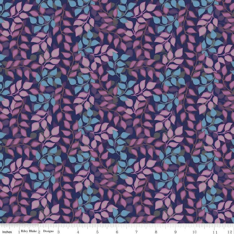 SALE Blissful Blooms Vines C11914 Navy - Riley Blake Designs - Leaves Blue - Quilting Cotton Fabric