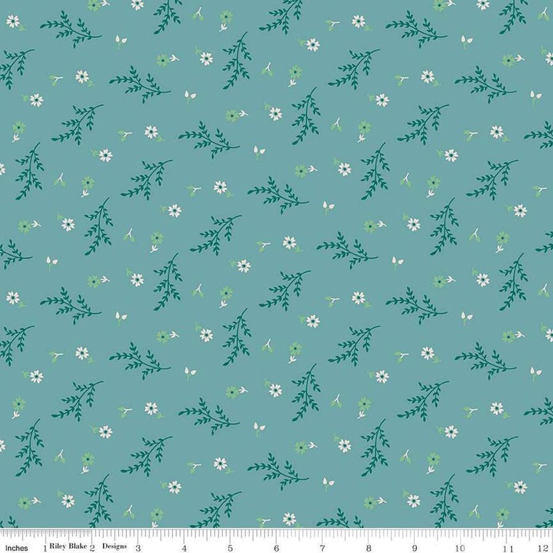 SALE Gentler Times Delightful C16474 Raindrop - Riley Blake Designs - Lori Holt - Sprigs Flowers Floral Leaves - Quilting Cotton Fabric