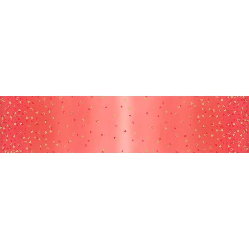 SALE I Heart Ombre METALLIC 10875 Geranium - Moda - Light to Darker Red Orange with Gold SPARKLE Stars - Quilting Cotton Fabric