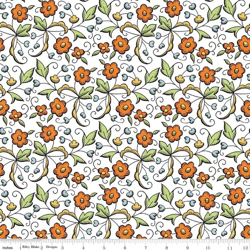 SALE Scary Scraps Fall Floral White Floral Fabric - C17608 - Riley Blake Quilting Cotton Fabric
