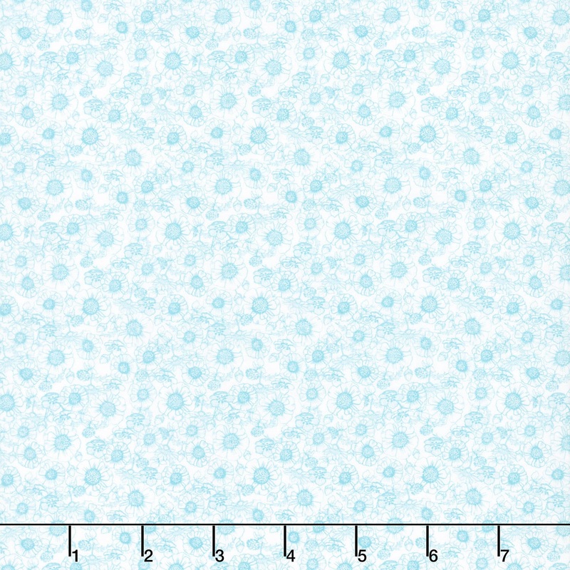 Sunshine And Sandcastles - Mono Wildflowers Blue Yardage