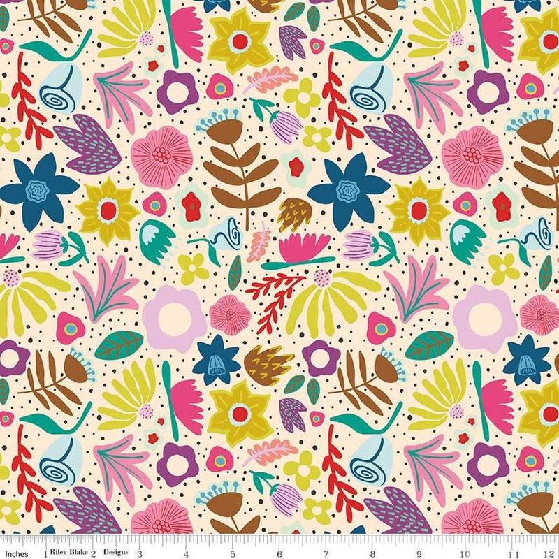 The Genesis of a Journey Along the Way C16931 Cream - Riley Blake Designs - Floral Flowers Leaf - Quilting Cotton Fabric