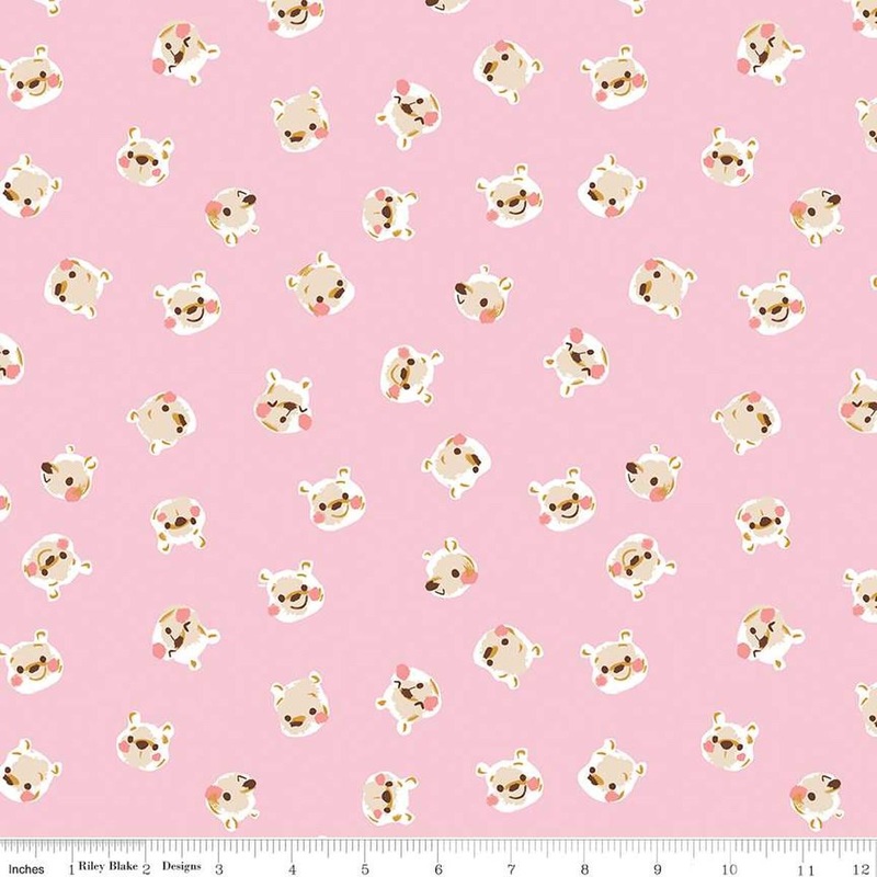 100 Aker Woods Pooh Brain C15174 Pink - Riley Blake Designs - Tossed Winnie the Pooh Heads - Quilting Cotton Fabric