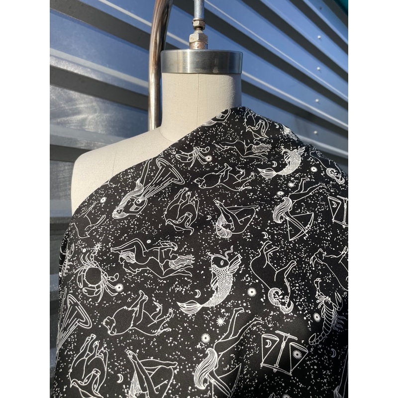 Black White Illustration Zodiac Astrology Cotton Sateen Woven I See My Sign