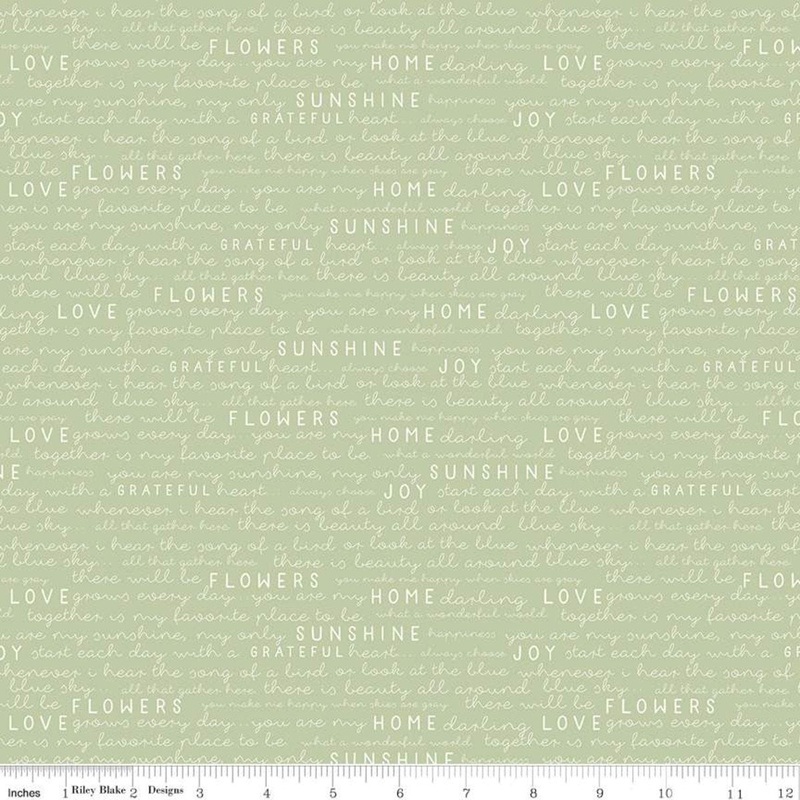 SALE Gingham Gardens Text C10354 Green - Riley Blake Designs - Cream Words Script Love Joy Home Sunshine Grateful - Quilting Cotton Fabric