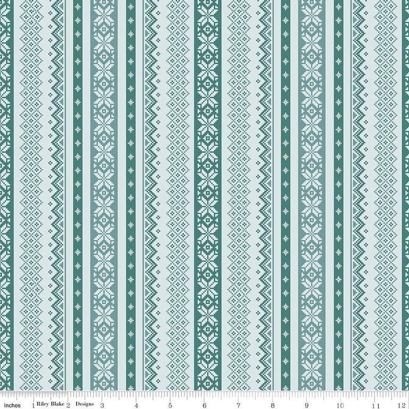 SALE Ski Hill Sweater C14773 Powder - Riley Blake Designs - Stripe Fair Isle Winter Snow - Quilting Cotton Fabric
