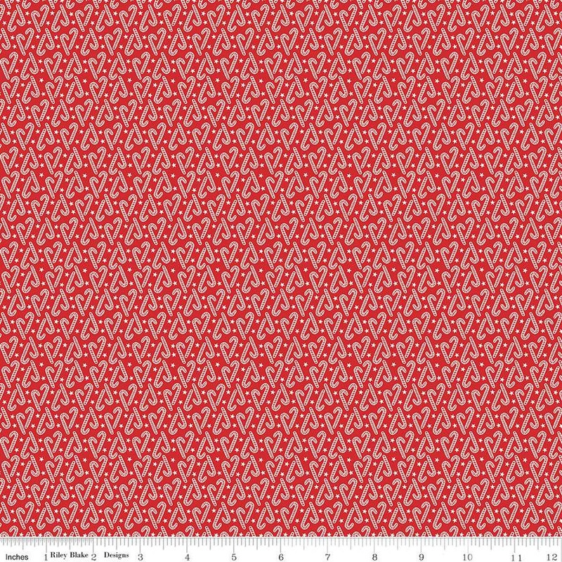The Magic of Christmas Candy Canes C13647 White - Riley Blake Designs - Candy Canes Stars on White - Quilting Cotton Fabric