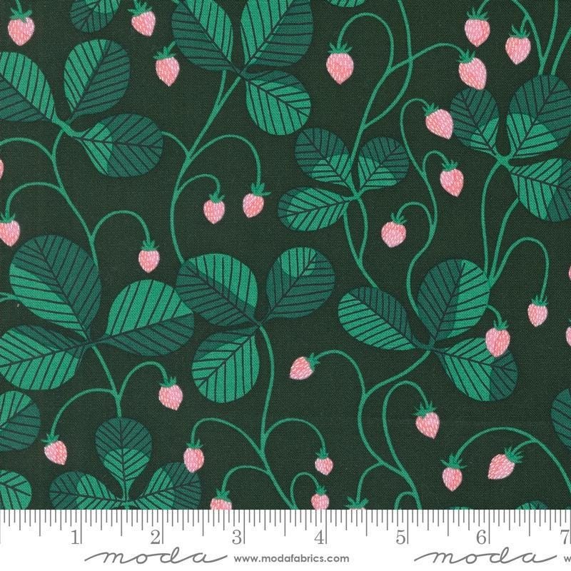 34" End of Bolt - Love Letter Strawberry 37124 Hunter - Moda Fabrics - Vines Straw Berry Leaves Fruit Stems Leaf - Quilting Cotton Fabric