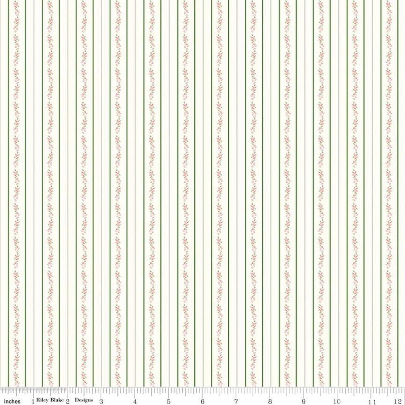 Bluegrass Charm Floral Stripe C16393 Green - Riley Blake Designs - Floral Flowers Stripe Striped Blossoms - Quilting Cotton Fabric