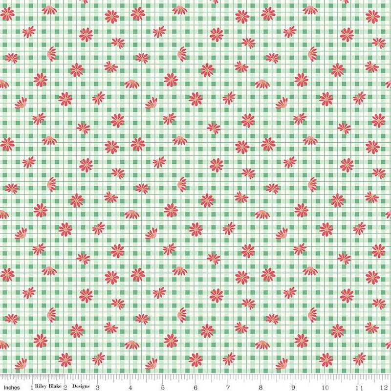 SALE Sweet Acres Floral Gingham C13213 Alpine - Riley Blake Designs - Check Checks Flowers Off-White - Quilting Cotton Fabric