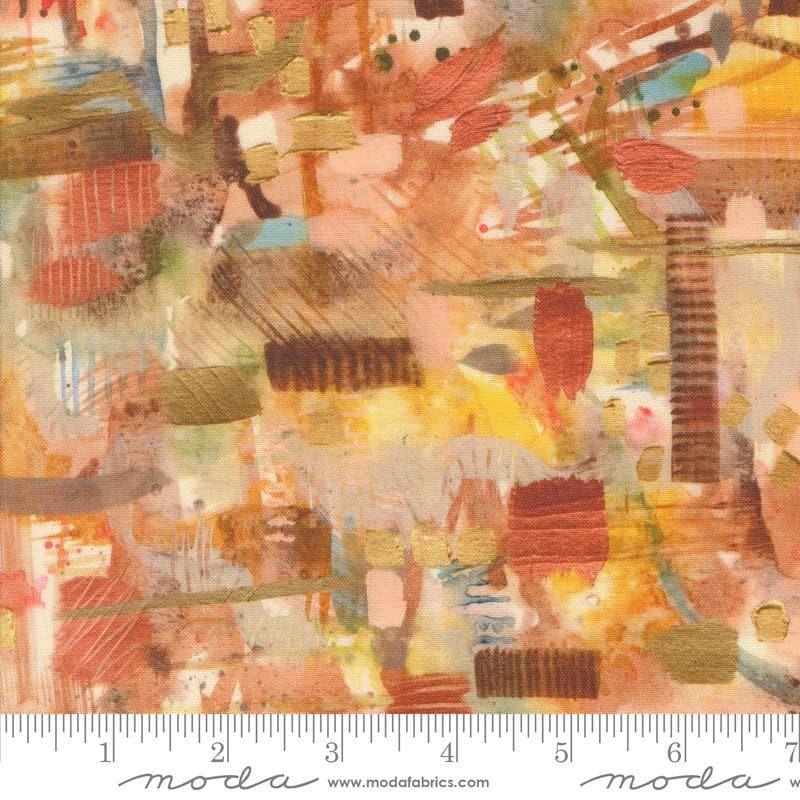 SALE Wanderlust Natures 39845 Red Ochre - Moda Fabrics - Abstract Paint Lines Dots - Quilting Cotton Fabric