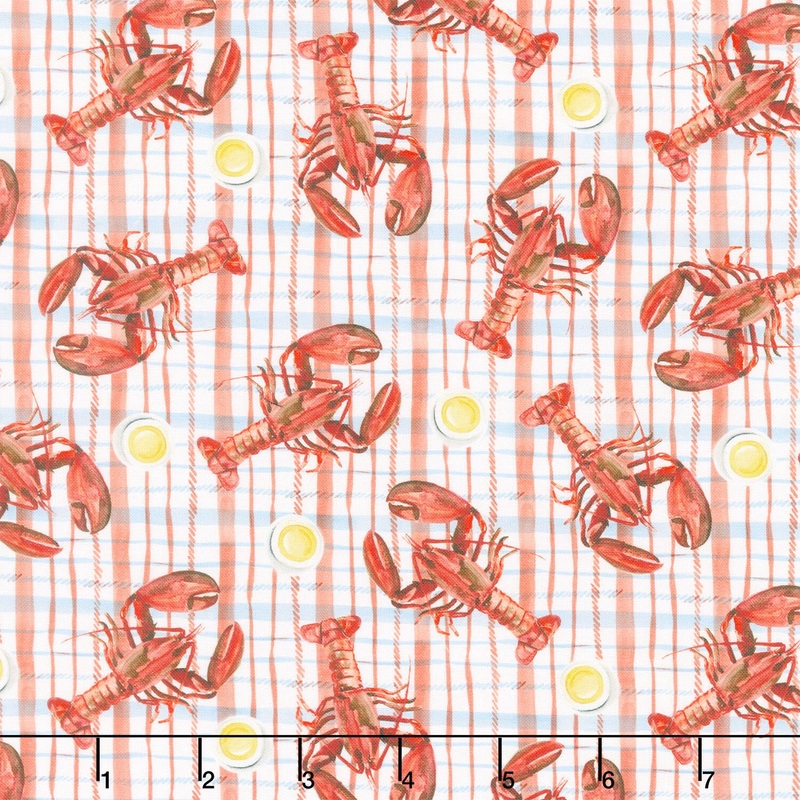 Seaside Boil - Lobster on Plaid Red Yardage