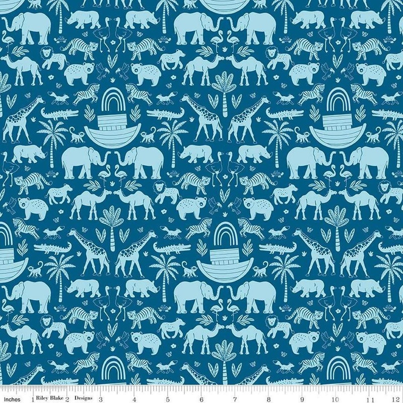 Two By Two Ark Adventures C16681 Blue - Riley Blake Designs - Animals Silhouette Biblical - Quilting Cotton Fabric