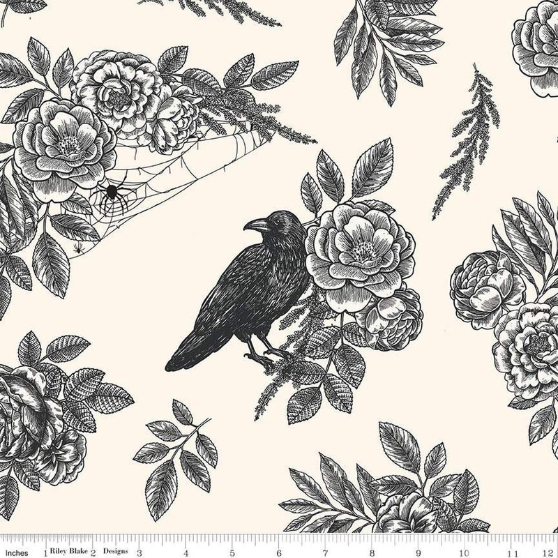 2yd 25" End of Bolt - Sophisticated Halloween Floral Raven WIDEBACK WB14628 Cream - Riley Blake Design - 108" - Quilting Cotton Fabric
