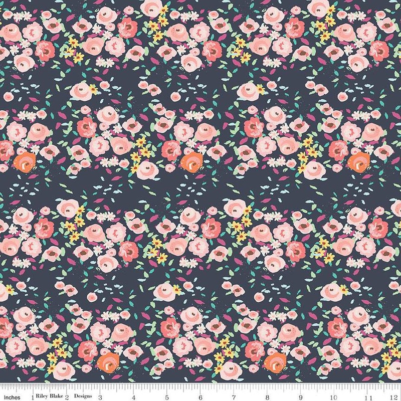 SALE In the Afterglow Floral C13371 Midnight - Riley Blake Designs - Flower Flowers - Quilting Cotton Fabric