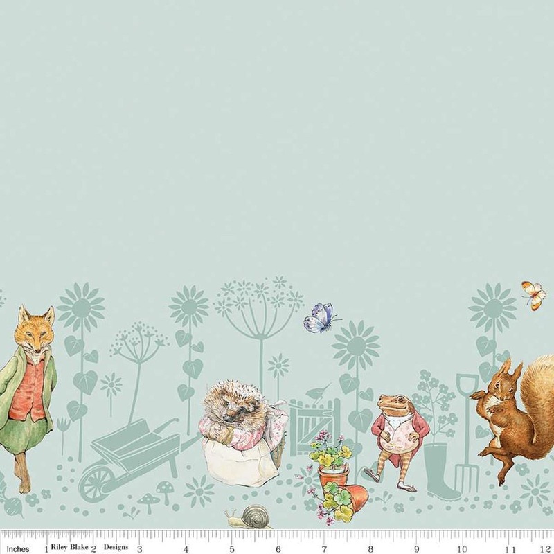 SALE Peter Rabbit & Friends Border Print CD15867 Blue - Riley Blake Designs - DIGITALLY PRINTED - Quilting Cotton Fabric - Licensed Product