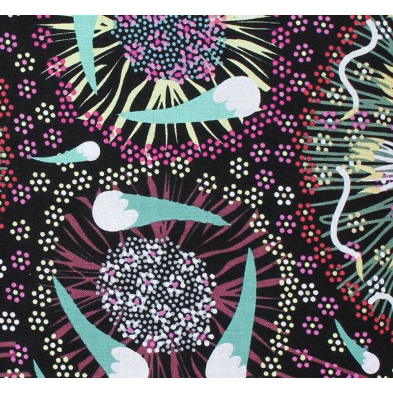 Plum and Bush Banana - Black from M&S Textiles Australia Sold by the Half Yard