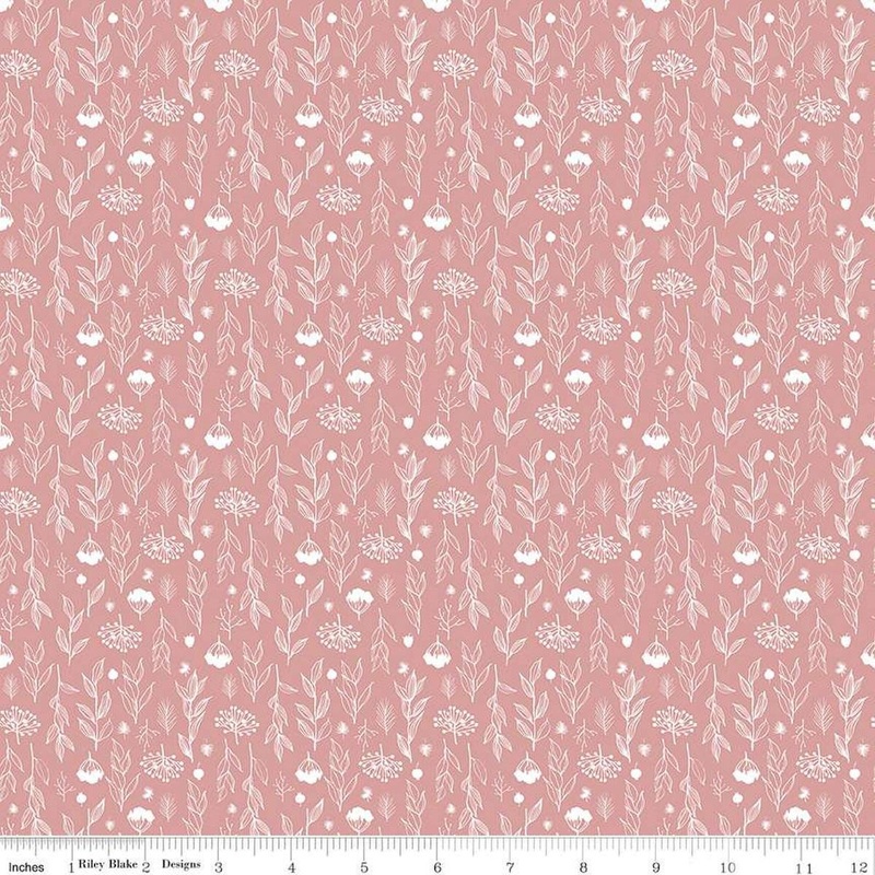 SALE Evening on the Prairie Silhouette Floral C16748 Pink - Riley Blake Designs - Nature Plants - Quilting Cotton Fabric