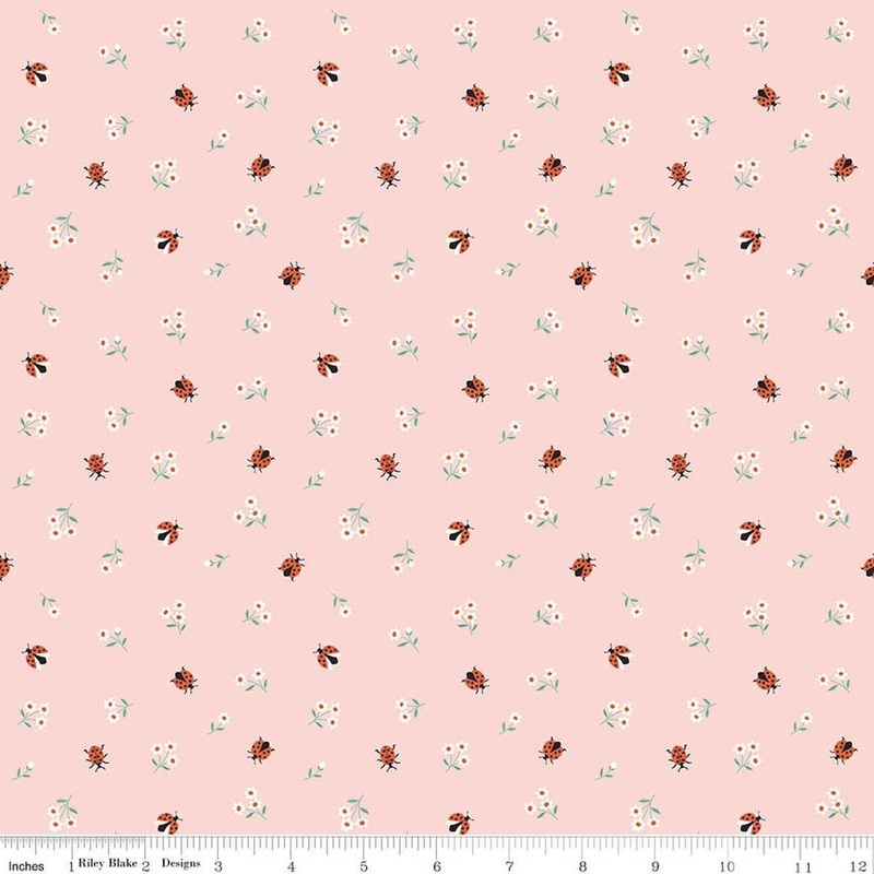 SALE Meadow Moments Ladybugs Pink Floral Fabric - C17236 - Riley Blake Quilting Cotton Fabric