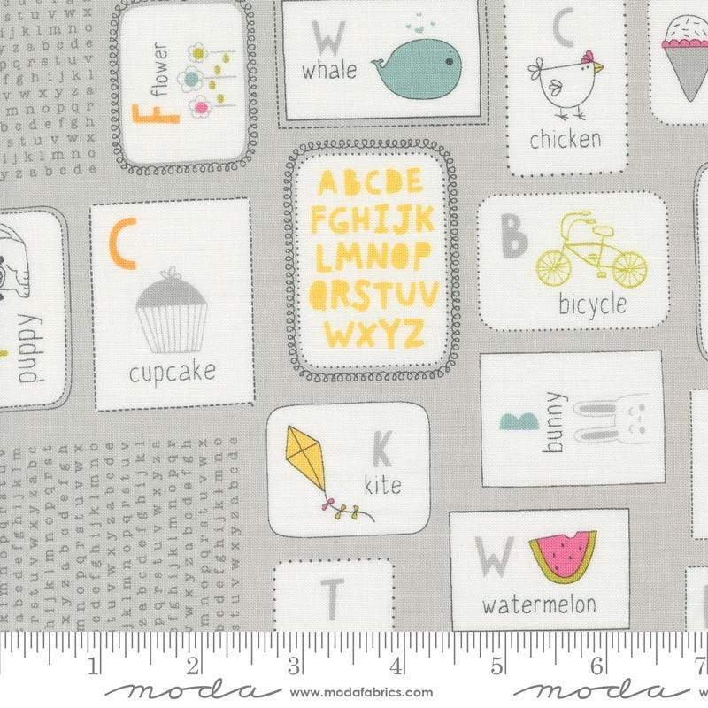 SALE Shine Flashcards 55670 Stormy - Moda Fabrics - Novelty Alphabet Pictures - Quilting Cotton Fabric